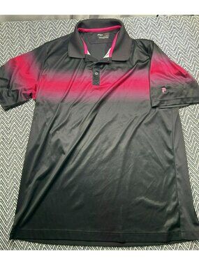Fila Sport Black & Pink Polo Shirt Gradient Design Size L